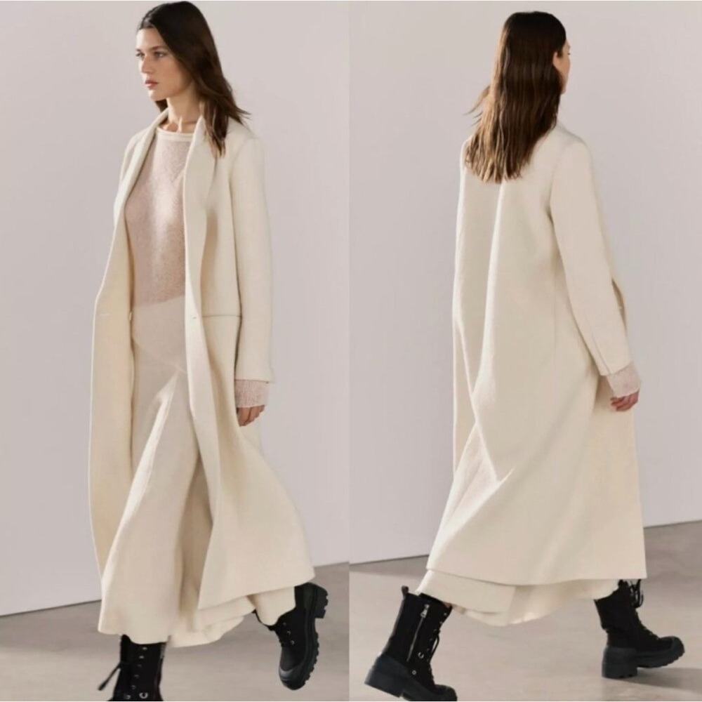 Zara Minimalist Wool Blend Coat ZW Collection 2 Button Ecru Cream Women's S NWT - Picture 2 of 16